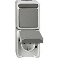 Schuko-Steckdose/Wechselschalter Aquastar Merten, lichtgrau, IP44 - 167 x 73 x 57 mm
