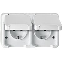 Schuko-Doppelsteckdose Aquastar Merten, IP44, polarweiß, Berührungsschutz - 2-fach