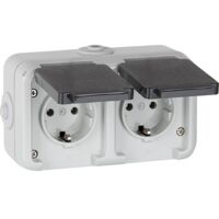 Aufputz-Steckdose, IP44, Schuko, waagerecht, grau D 6632 WAB - 2-fach