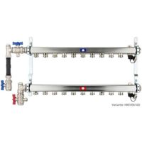 Heizkörperverteiler aus Edelstahl für 10 Heizkreise - mit WMZ-Anschlussset 110 mm senkrecht
