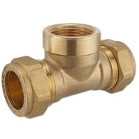 Messing-Klemm-T-Stück für Kupferrohre - 28 x 1/2'' IG x 28 mm für Heizung und Trinkwasser