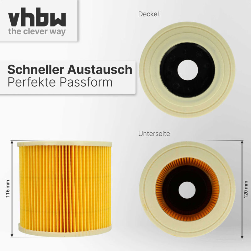 Vhbw Filterset 3x Faltenfilter Gelb - Kompatibel Mit Kärcher A 2200, A 2204 Nass-Trockensauger, Filterklasse F9, Auswaschbar