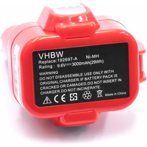 vhbw 1x Akku kompatibel mit Makita 6706D, 6706DW, 6705DW, 6705DWA, 6703DW, 6704D, 6704DW, 6705D Werkzeug (3000 mAh, NiMH, 9,6 V)