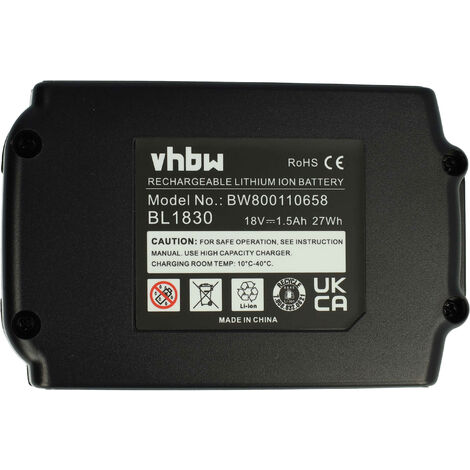 vhbw Akku kompatibel mit Makita DCU180Z, DDA350RTJ, DDA350ZJ, DDA351RTJ, DDA351ZJ, DDF083RTJ Elektrowerkzeug (1500 mAh, Li-Ion, 18 V)