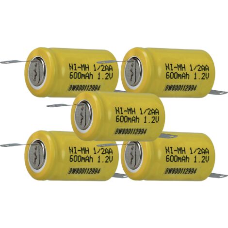 vhbw 5x Akku Ersatz für 1/2AA für Modellbau (600mAh, 1,2V, NiMH, Grün, mit Z-Lötfahne) (1/5)