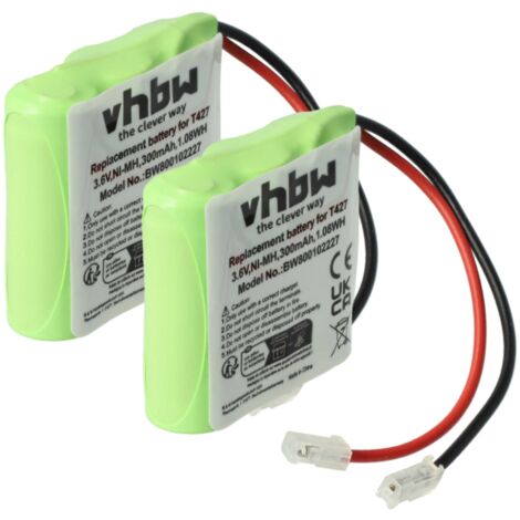 vhbw 2X batería Compatible con Binatone E3300, E3300 Quad teléfono Fijo o inalámbrico (300 mAh, 3,6 V, NiMH) - Reemplaza T427, 30AAAM3BMX