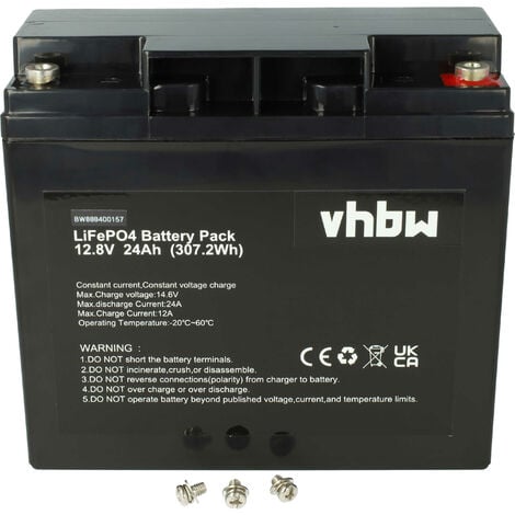 vhbw Akku Bordbatterie für Wohnwagen, Boot, Camping, Wohnmobil (24Ah,  12,8V, LiFePO4)