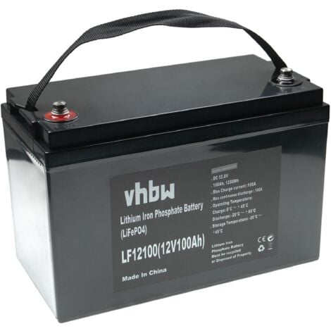 vhbw Akku Bordbatterie kompatibel mit Wohnwagen, Boot, Camping, Wohnmobil (100Ah, 12,8V, LiFePO4, 100A Ladestrom)