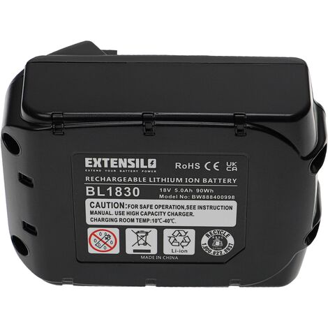 EXTENSILO Akku kompatibel mit Makita DDF083ZJ, DDF453RFE, DDA351RTJ, DDA351ZJ, DDF083RTJ Elektrowerkzeug (5000 mAh, Li-Ion, 18 V)