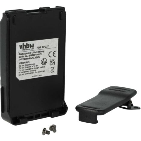 vhbw Akku kompatibel mit Icom Marine Transceiver, IC-V85, IC-M88 Funkgerät, Walkie Talkie (1800 mAh, 7,4 V, Li-Ion) + Gürtelclip (1/5)