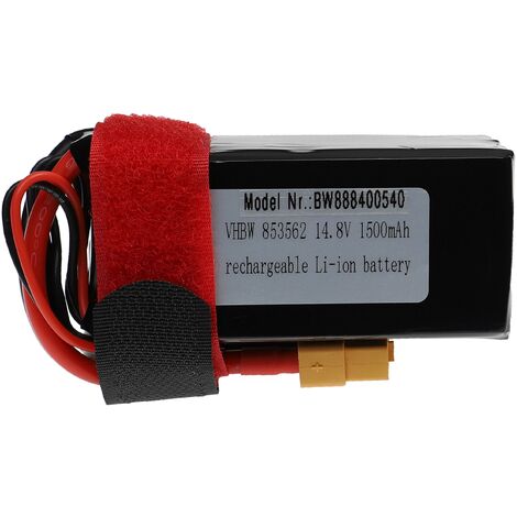 vhbw Akku kompatibel mit XT60 Stecker für Modellbau z.B. Racing Car, Helikopter, Flugzeug (1500mAh, 14,8V, Li-Polymer, 72 x 37 x 37 mm) (1/3)