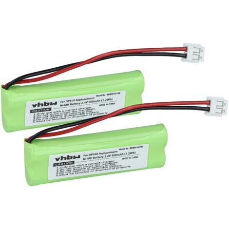 vhbw 2x Ni-MH Akku 500mAh (2.4V) kompatibel mit Festnetz Telefon Medion Life S63077, MD83192 ersetzt VT50AAAALH2BMJZ, GP1010, GPHC05RN01.