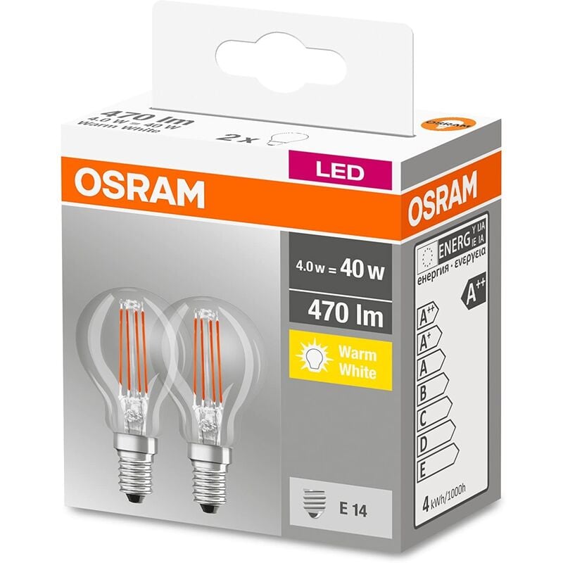 OSRAM Lampada LED - E14 - bianco caldo - 2700 K - 4 W - Sostituisce lampade  ad incandescenza 40W - chiara 