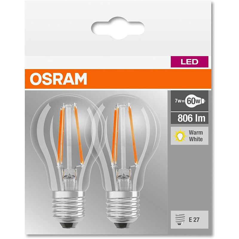 Osram Lampadine LED A60 Filamento 7W Attacco E27 Luce Calda 2700K  Confezione da 2