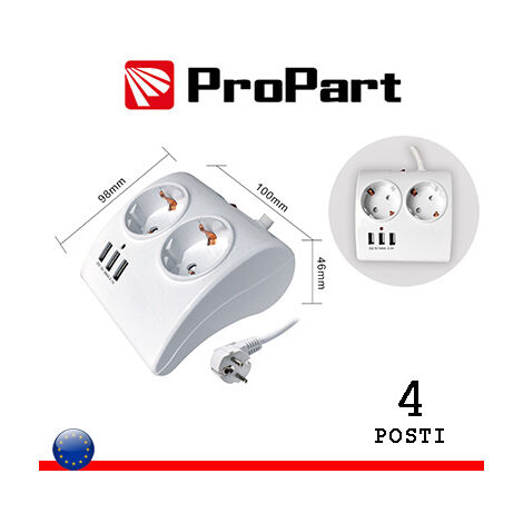 Multipresa Da Tavolo 2 Prese Schuko 16A 3 USB DC 5V Max 3.1A PEM8102S-W