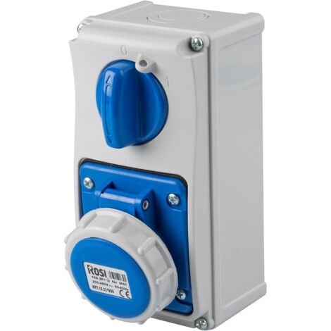 Presa interbloccata verticale con sezionatore, con fondo, 230V, 3 poli, 16A, IP67 - Rosi 19.3216B6