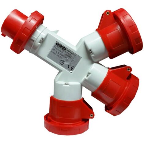 Moltiplicatore Mobile 3 Uscite IP67 1 Spina 16A 3 Prese 3P+T 400V Rosso