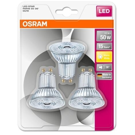 Osram Set 3 Lampadine LED PAR16 GU10 In Vetro Con Riflettore 2700K Warm White