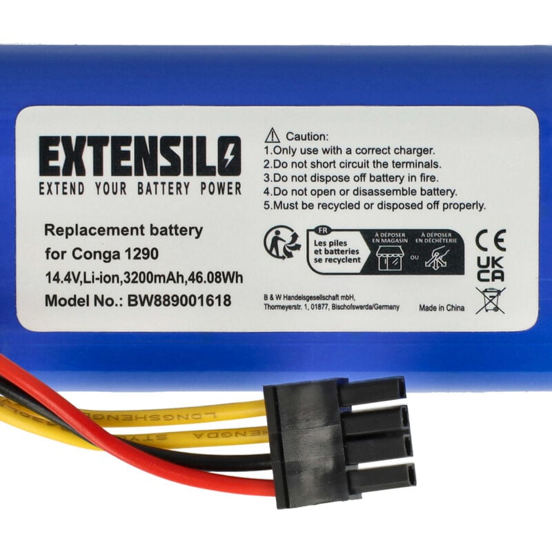 EXTENSILO Batería compatible con Cecotec Conga 1490, 1590, 1390