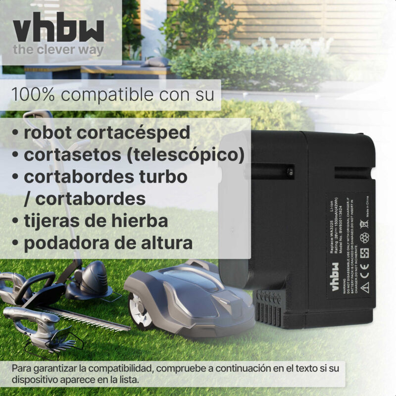Vhbw Batería Compatible Con Worx Landroid L1500i WG798E, M 500B WG755E M Wg794e M Wg794edc Robot Cortacesped Li Ion 2000mah 28v 83717500