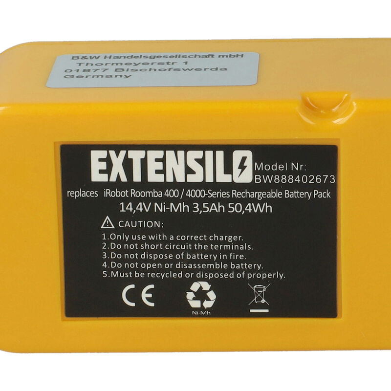 EXTENSILO Batería compatible con iRobot Roomba 5210, 5250, Discovery 400,  Discovery SE robot limpieza, amarillo (3500