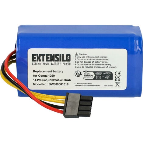 EXTENSILO Batería compatible con Cecotec Conga 1490, 1590, 1390, 1290 robot  limpieza (3200 mAh, 14,4