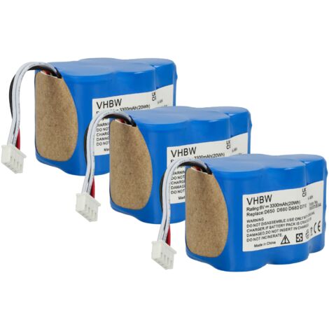 vhbw 3x batería compatible con Ecovacs Deebot D66, D68, D62s, D715, D62, D63, D630, D650, D660, D680, D65, D710 aspiradora (3300 mAh, 6 V, NiMH) (1/5)