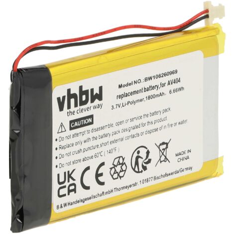 vhbw Batería compatible con Archos AV404, AV 404, PMP reproductor de música MP3 (1800 mAh, 3,7 V, Li-poli) - Reemplaza 104658V6, 261006, U0401031006 (1/5)