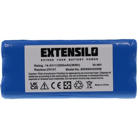 EXTENSILO Batería compatible con Symbo D300 aspiradora (2500 mAh, 14,4 V, NiMH) (1/4)