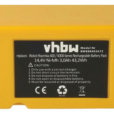 Vhbw Batería compatible con iRobot Roomba 505, 521, 551, 561, 572, 577,  582, 583 robot aspirador, robot doméstico (3000 mAh, 14,4 V, NiMH)