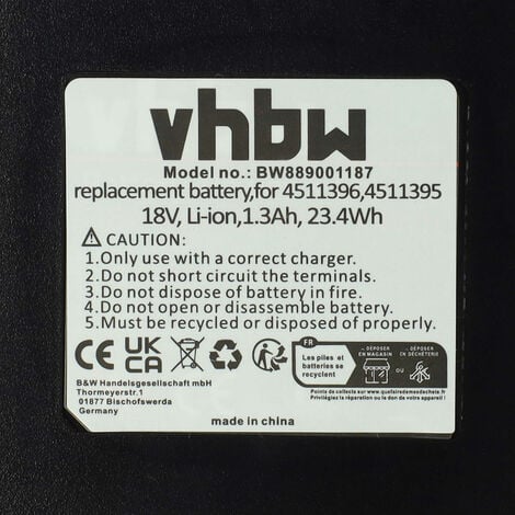 vhbw Batería reemplaza Einhell 4511516, 4511553 para herramientas de jardín  y eléctricas, hoover seco/húmedo (1300 mAh, Li-Ion, 18 V)