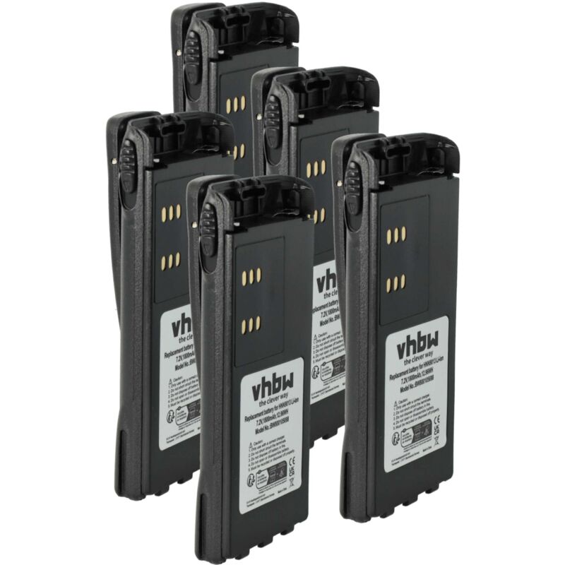 vhbw 5x Batterie compatible avec Motorola GP580, GP540, GP340, GP360, GP640, GP380 radio talkie-walkie (1500mAh, 7,2V, NiMH) - avec clip de ceinture vhbw 5x Batterie compatible avec Motorola GP580, GP540, GP340, GP360, GP640, GP380 radio talkie-walkie (1500mAh, 7,2V, NiMH) - avec clip de ceinture