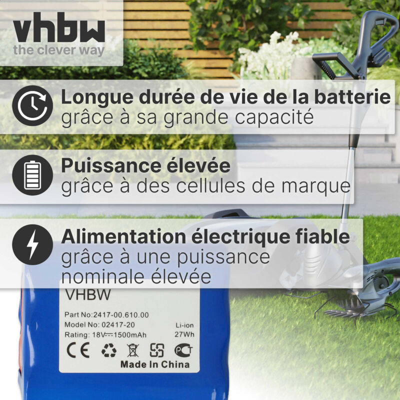 Batterie Li-Ion 1500mAh 18V Vhbw - Pour Robot Tondeuse Gardena 02417-20 Et Turbo-scie AccuCut 2417 - Remplacement De La 2417-00.610.00