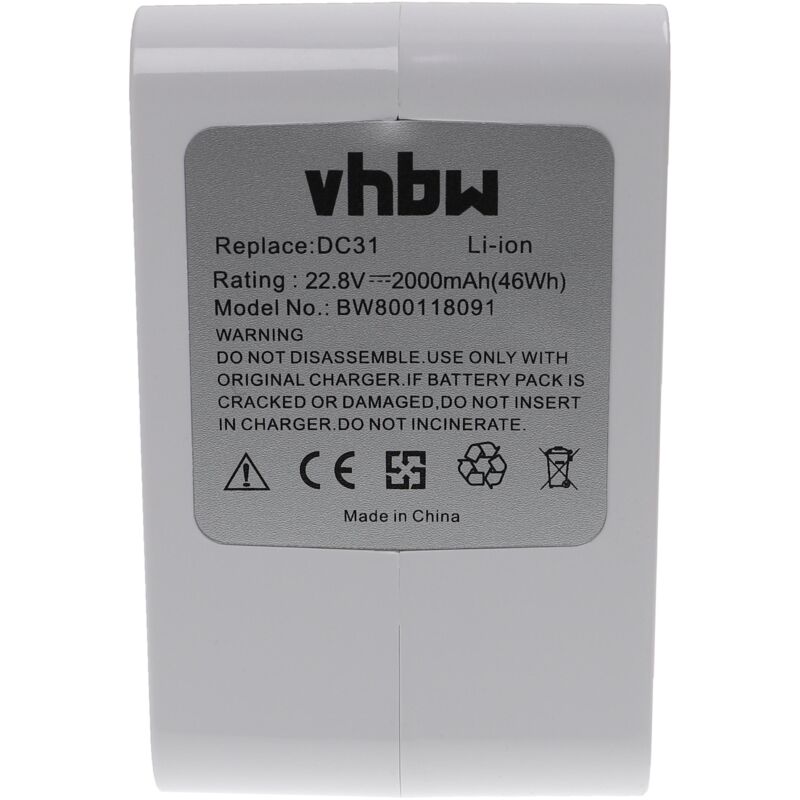 Batterie Li-Ion vhbw 2000mAh (22.2V) pour Aspirateur Dyson DC44, DC44  Animal, remplace 17083-2811, 917083-05