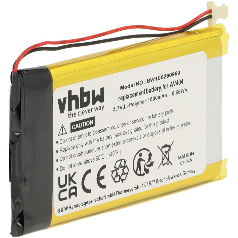 Batterie VHBW 1800mAh Compatible Archos AV404 AV 404 - Remplacement Haute Autonomie Pour Lecteur MP3 PMP