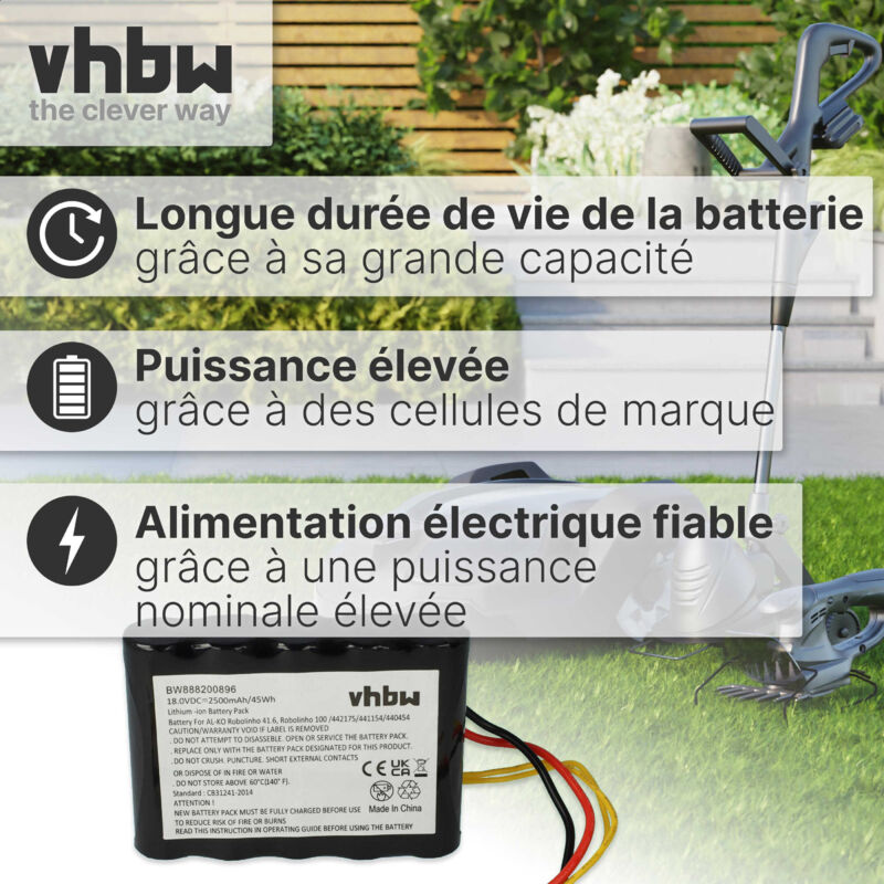 vhbw Batterie Remplacement pour Ariete AT5186005100 pour aspirateur, Robot électroménager (2000mAh, 14,4V, NiMH