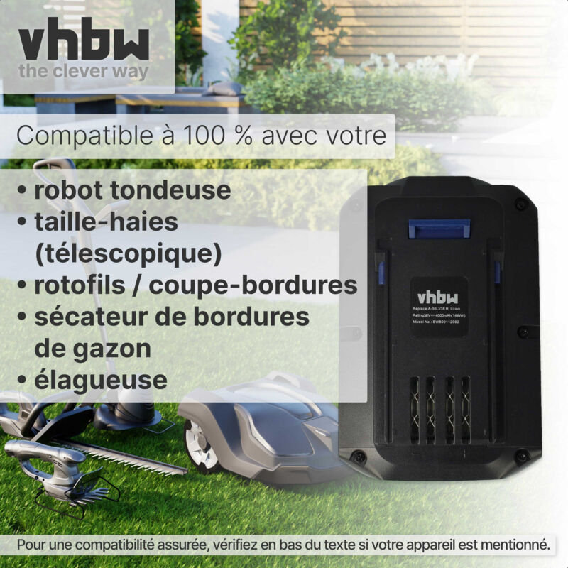 Trade-Shop Batterie Li-ion De Qualité Supérieure 36 V / 4000 MAh / 144 Wh Pour Tondeuse à Gazon Trade-Shop Batterie Li-ion De Qualité Supérieure 36 V / 4000 MAh / 144 Wh Pour Tondeuse à Gazon