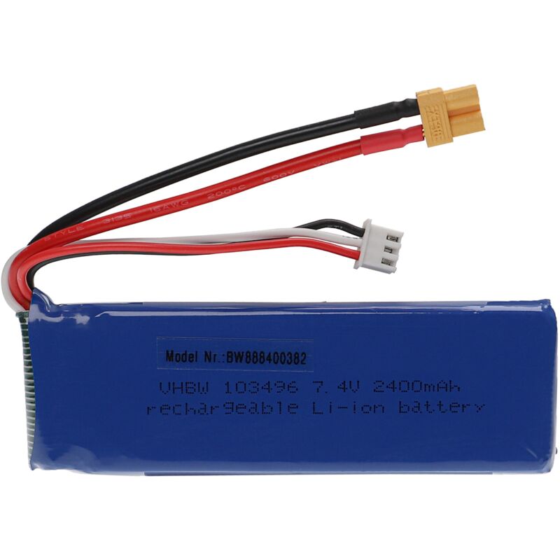 Vhbw Batterie compatible avec XT60 connecteur pour modéle RC par ex.  voiture de course, avion (2700mAh, 7,4V, Li-polymère, 105 x 34 x 15 mm)