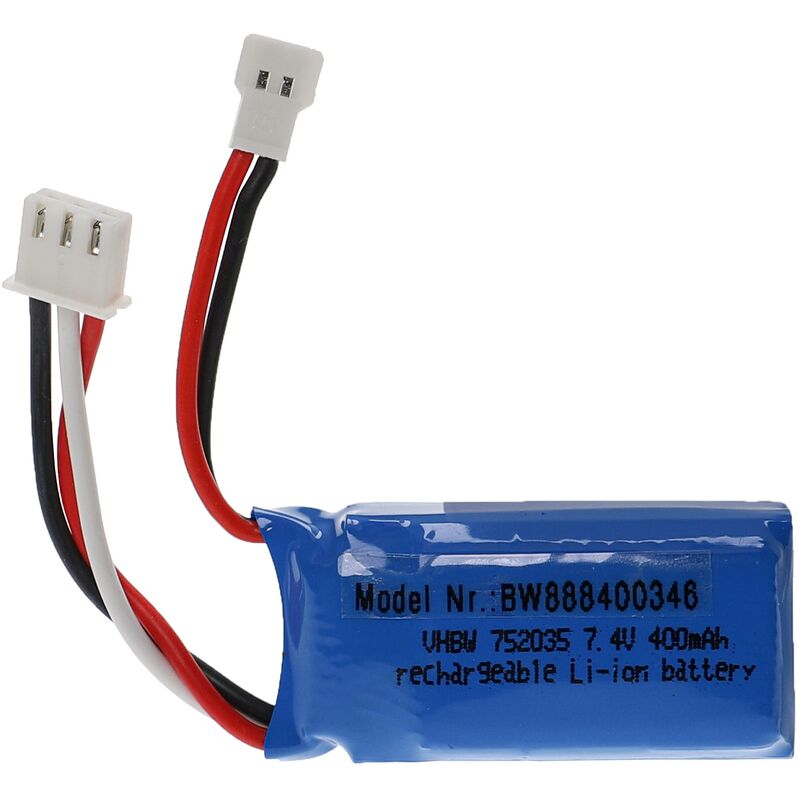 vhbw Batterie compatible avec SM-2P connecteur pour modéle RC par ex.  voiture de course avion (350mAh, 3,7V, Li-polymère, 37 x 19 x 8 mm)