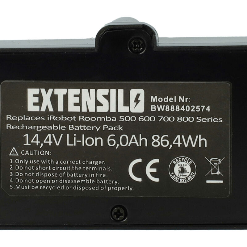 EXTENSILO Batterie compatible avec iRobot Roomba 681, 695, 860, 685, 690,  691, 696, 801, 805, 850 aspirateur (6000mAh, 14,4V, Li-ion)