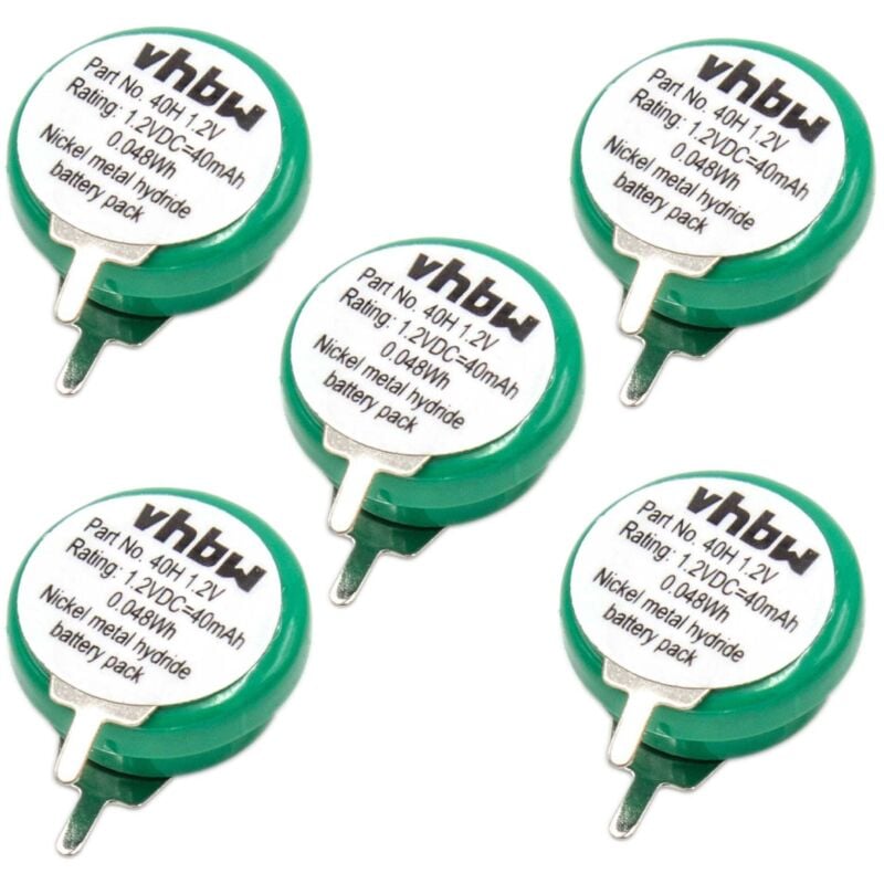 vhbw 5x NiMH pile bouton de remplacement pourment 2 épingles type 1/V40H  40mAh 1,2V
