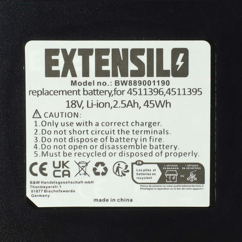 EXTENSILO Batterie remplacement pour Einhell 4511516 pour outil