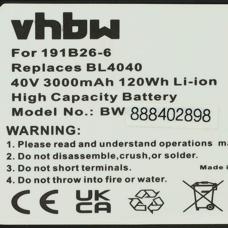 Vhbw Batterie compatible avec Makita 40V MAX XGT, CF001G, DF001G