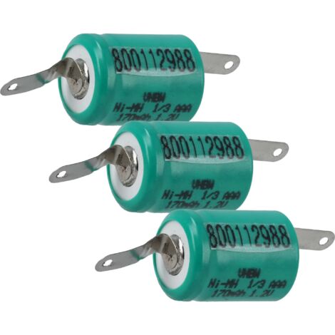 vhbw 3x Batteries remplacement pour 1/3AAA pour modéle RC (170mAh, 1,2V, NiMH, avec cosse à souder (U)) (1/5)