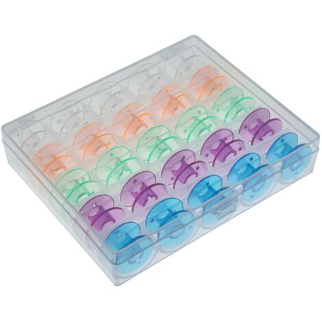 vhbw Opbergbox compatibel met Janome 575, 532, 446, 444, 556, 552, 535, 4612 naaimachinespoelen - incl. spoelen voor onderdraad, gekleurd