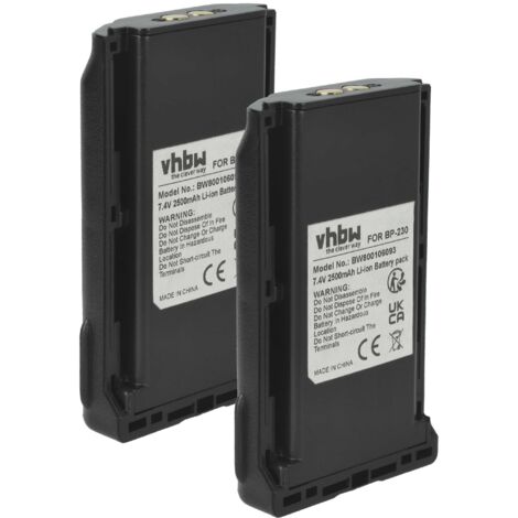 vhbw 2x Batterie remplacement pour Icom BP-232N, BP-232WP pour radio talkie-walkie (2500mAh, 7,4V, Li-ion) (1/5)