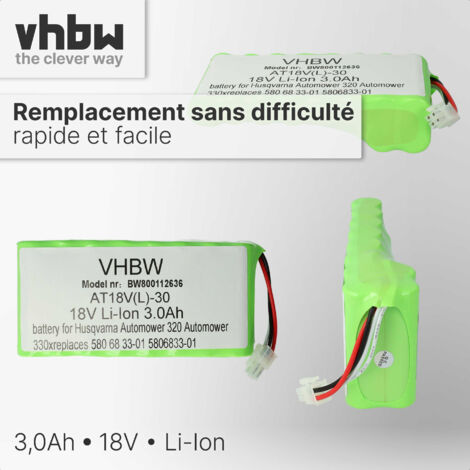 Vhbw Bloc De Batteries Compatible Avec Husqvarna Automower 430X (jusque 2019/2020), 435X AWD Robot Tondeuse (3000mAh, 18V, Li-ion