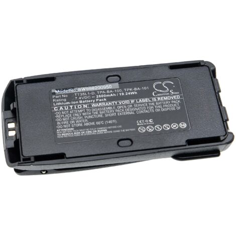 vhbw 1x Batterie remplacement pour Tait T03-00011-CAAA, TPK-BA-100 pour radio talkie-walkie (2600mAh, 7,4V, Li-ion) - avec clip de ceinture (1/3)