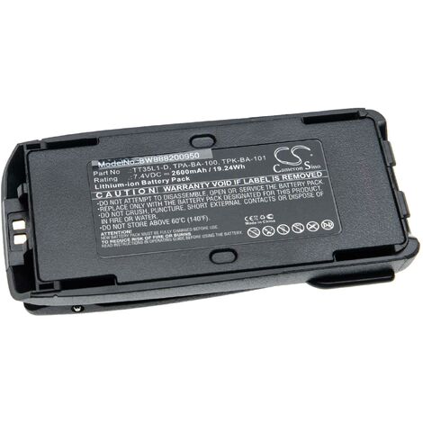 vhbw 1x Batterie remplacement pour Tait TT35L1-D, TPK-BA-101 pour radio talkie-walkie (2600mAh, 7,4V, Li-ion) - avec clip de ceinture (1/3)