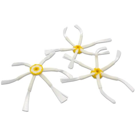 vhbw 3x Brosse latérale compatible avec iRobot Roomba 605, 611, 618, 610, 612, 615, 616, 614 robot aspirateur - Lot de brosses, jaune / blanc